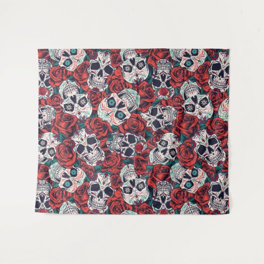 Tenture Crânes et Roses (Devant (Horizontal))