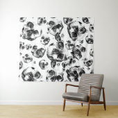 Tenture Crânes Noir & Blanc Motif d'Art de Crâne de Squele (En situation (horizontale))