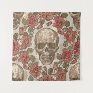 Tenture Crânes rétro et ornement Rose