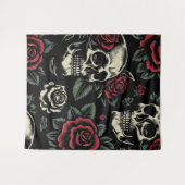 Tenture Crânes & Roses Rouges Floral Gothique (Devant (Horizontal))
