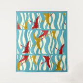 TENTURE CRANES ROUGES JAUNES VOLANT SUR DES VAGUES BLANCHE (Devant)