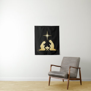 Tenture Crèche élégante en or   Chrétien moderne