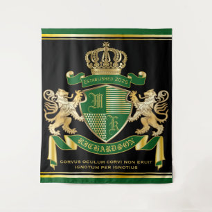 Tenture Créez Votre Propre Blason Emblème Lion Vert Or