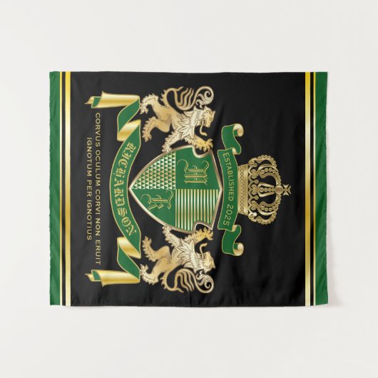 Tenture Créez Votre Propre Blason Emblème Lion Vert Or (Devant (Horizontal))
