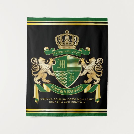 Tenture Créez Votre Propre Blason Emblème Lion Vert Or (Devant)