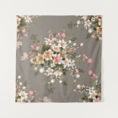 Tenture Crème, fleurs roses sur gris. (Devant (Horizontal))