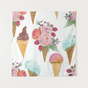 Tenture Crème glacée, framboises : motif aquarelle.