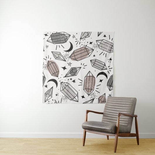 Tenture Cristaux, Lune, Étoiles, Design Chevauché. (En situation (horizontale))