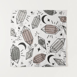 Tenture Cristaux, Lune, Étoiles, Design Chevauché.