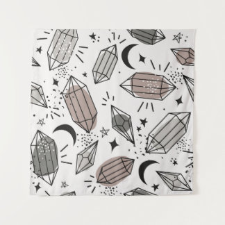 Tenture Cristaux, Lune, Étoiles, Design Chevauché.