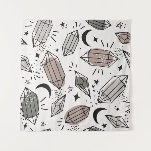 Tenture Cristaux, Lune, Étoiles, Design Chevauché. (Devant)