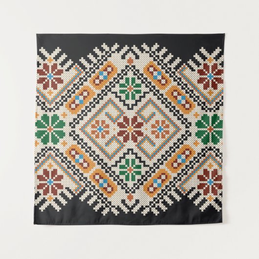 Tenture Crochet ukrainien : Motif artisanal ethnique. (Devant)