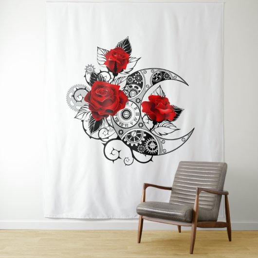 Tenture Croissant mécanique avec roses rouges (En situation)