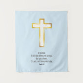 Tenture Croix d'or simple Verbe sur bleu clair (Devant)