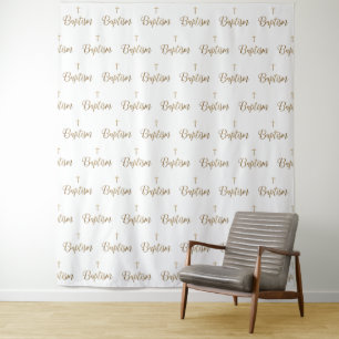 Tenture Croix dorée motif répétitif Baptême chrétien
