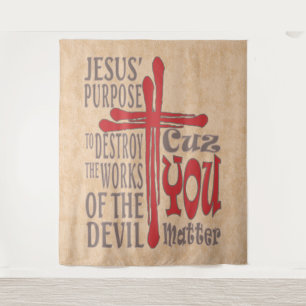 Tenture Croix du Christ sang rouge gouttes Cuz You Matt