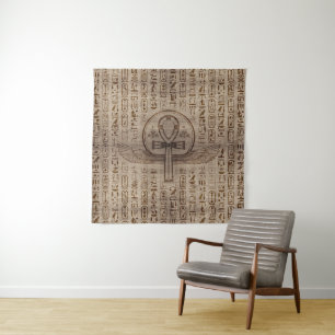 Tenture Croix égyptienne - Ankh - texture en bois