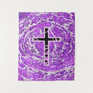TENTURE CROIX NOIRE ET ROSE AVEC ARRIÈRE - PLAN VIOLET