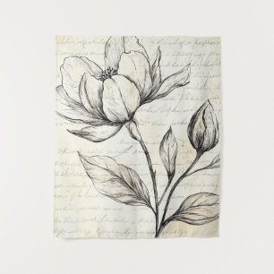 Tenture Croquis floral rustique avec calligraphie - âge (4