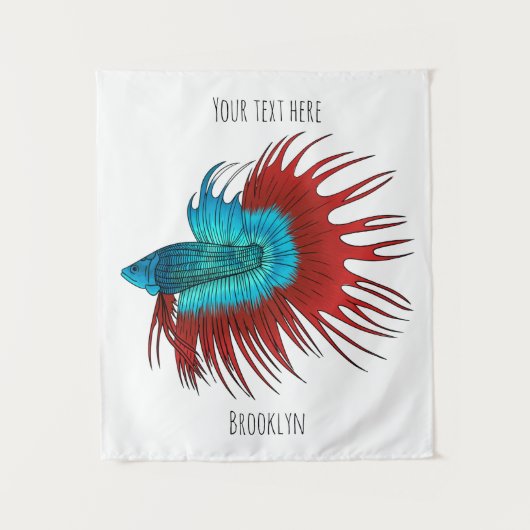 Tenture Crowntail betta fish dessin animé (Devant)