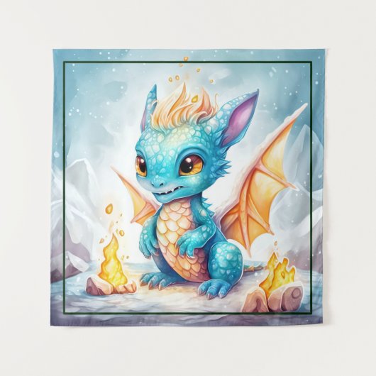 Tenture Crystalized Cute Baby Dragon Bleu Bleu Bébé (Devant)