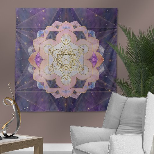 Tenture Cube de Metatron dans le lotus de Gemstone