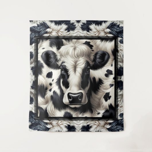 Tenture Cuir de vache noir et blanc aspect fourrure (Devant)