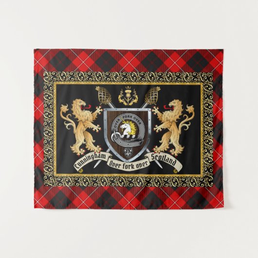 Tenture Cunningham Clan Badge & Motto avec Lions (Devant (Horizontal))