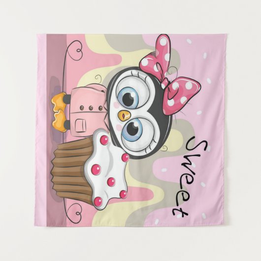 Tenture Cupcake de pingouin doux (Devant (Horizontal))