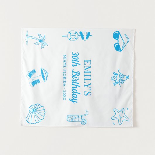 Tenture Custom 30th 40th 50th Beach Theme Anniversaire (Devant (Horizontal))