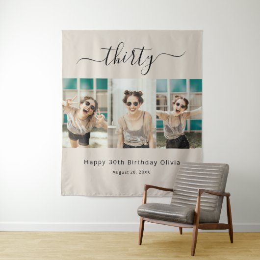 Tenture Custom 3 Photo Joyeux 30e anniversaire (En situation)