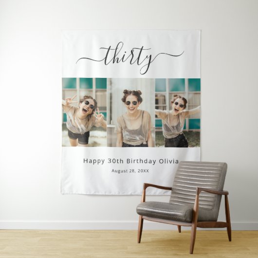 Tenture Custom 3 Photo Joyeux 30e anniversaire (En situation)