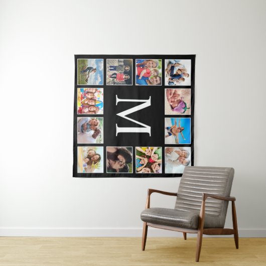 Tenture Custom Family Photo Collage Personalized Black (En situation (horizontale))