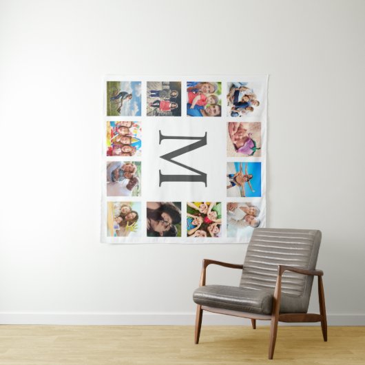 Tenture Custom Family Photo Collage Personalized White (En situation (horizontale))