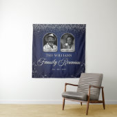 Tenture Custom Family Reunion Banner, 2 Photo Blue Silver (En situation)