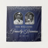 Tenture Custom Family Reunion Banner, 2 Photo Blue Silver (Devant)