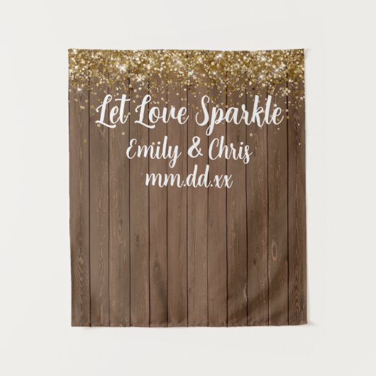 Tenture Custom Let Love Sparkle Mariage Rustic Wood Prop (Devant)