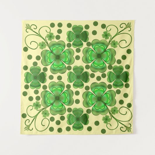 Tenture Custom Metallic Green Clover & Swirl Pattern  (Devant)