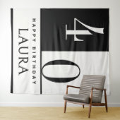 Tenture Custom Name & Age Banner, Black and White Birthday (En situation (horizontale))