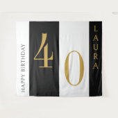 Tenture Custom Name & Age Banner Black Gold White Birthday (Devant (Horizontal))