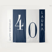 Tenture Custom Name & Age Banner, Navy and White Birthday (Devant (Horizontal))