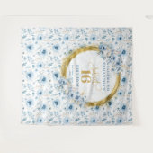 Tenture Custom Pastel Blue Sweet 16 Parties scintillant or (Devant (Horizontal))