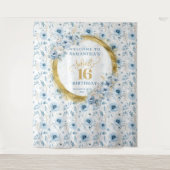 Tenture Custom Pastel Blue Sweet 16 Parties scintillant or (Devant)