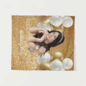 Tenture Custom Photo Birthday Backdrop,  gold & white (Devant (Horizontal))