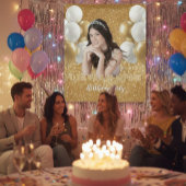 Tenture Custom Photo Birthday Backdrop,  gold & white