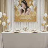 Tenture Custom Photo Birthday Backdrop,  gold & white