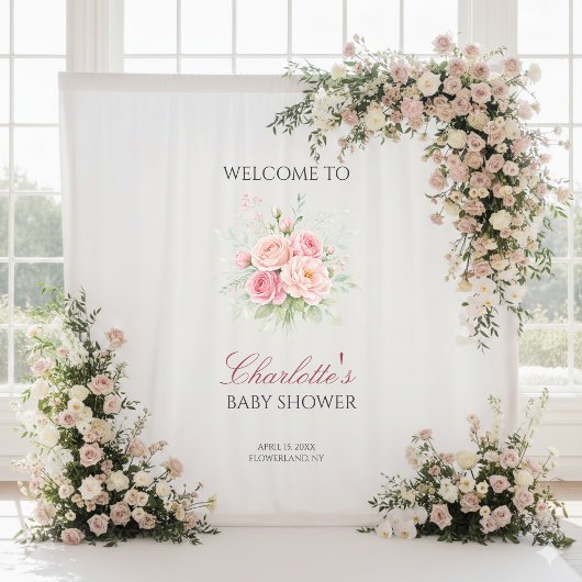 Tenture Custom pink roses girl baby shower backdrop banner