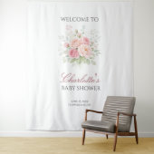 Tenture Custom pink roses girl baby shower backdrop banner (En situation)