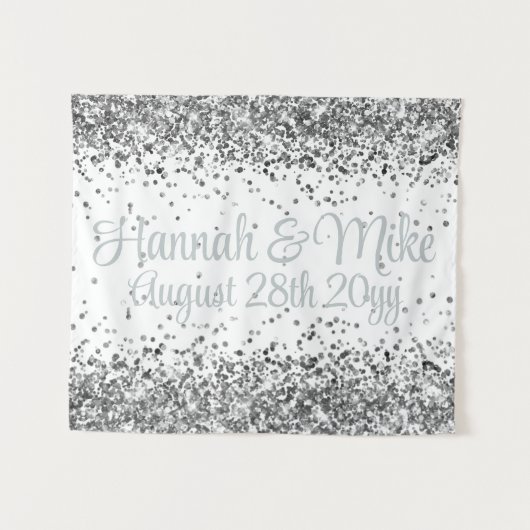 Tenture Custom White & Silver Glitter Wedding Photo Booth (Devant (Horizontal))