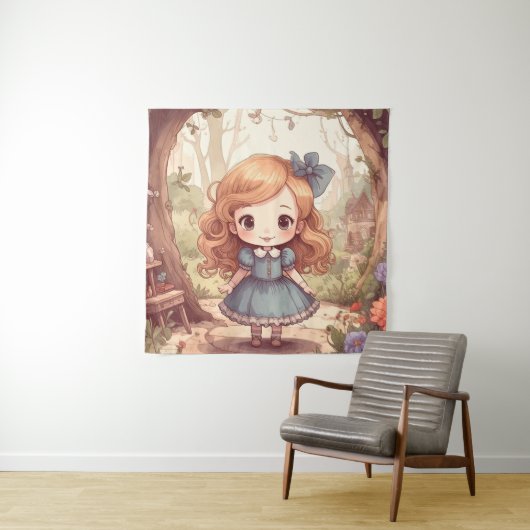 Tenture Cute Alice in Wonderland Whimsical Woodland Art (En situation)